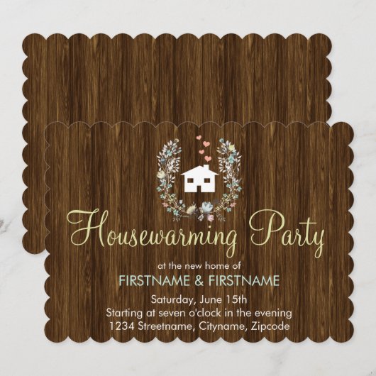 Invitations florales rustiques de partie de (Devant / Derrière)