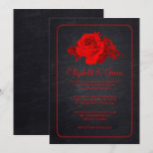 Invitations florales rustiques noires et rouges de (Devant / Derrière)