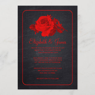 Invitations florales rustiques noires et rouges de
