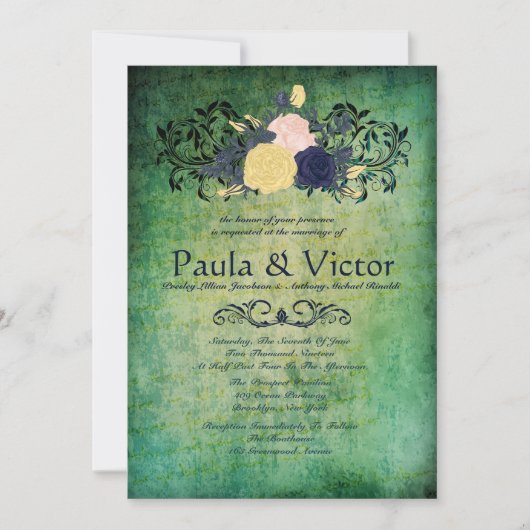 Invitations florales vertes rustiques de mariage (Devant)
