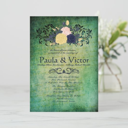 Invitations florales vertes rustiques de mariage (Debout devant)