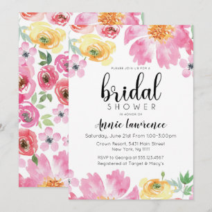 Invitations florales vibrantes de douche nuptiale