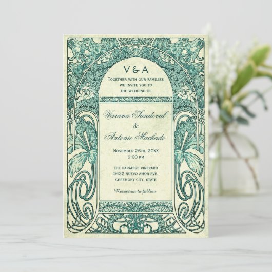 Invitations florales Vintages Turquoise (Debout devant)