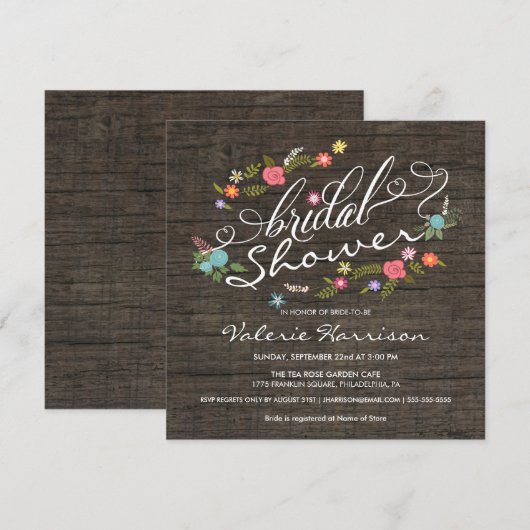 Invitations floraux en bois rustiques de Fête de (Devant / Derrière)