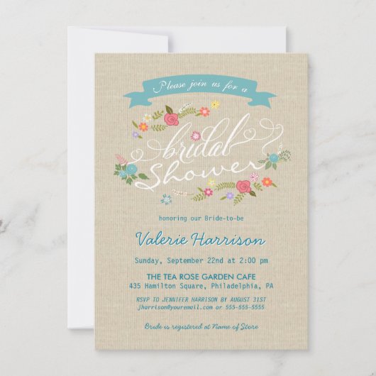 Invitations floraux rustiques de Fête de la mariée (Devant)