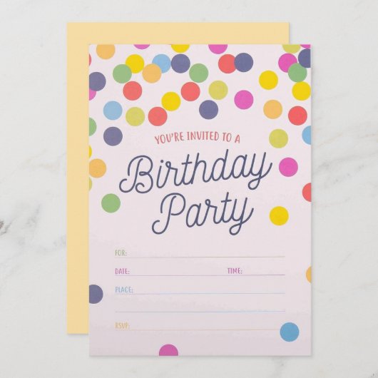 Invitations for Birthday Party (Devant / Derrière)