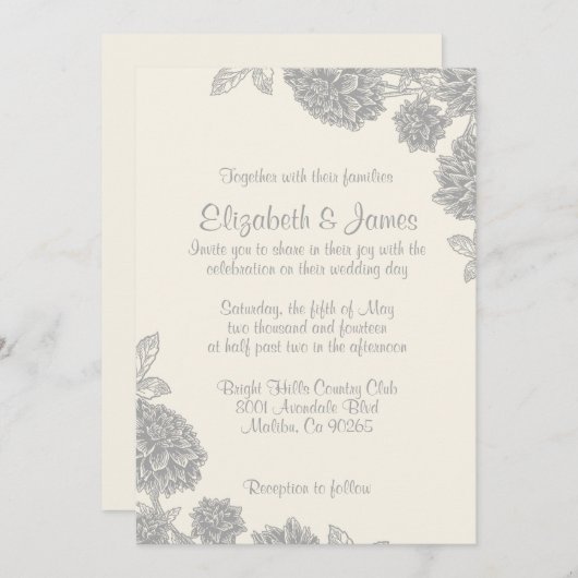 Invitations formelles de mariage de fleurs (Devant / Derrière)