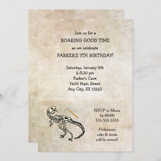 Invitations fossiles de fête d'anniversaire de (Devant / Derrière)