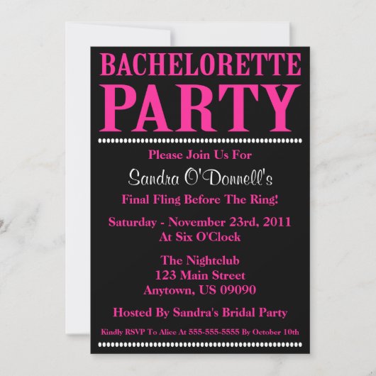 Invitations frais de partie de Bachelorette (roses (Devant)