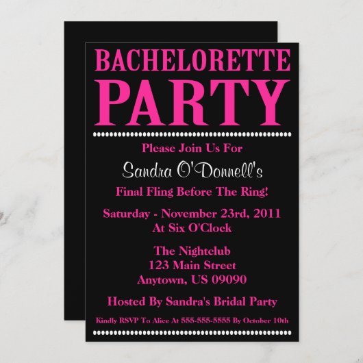 Invitations frais de partie de Bachelorette (roses (Devant / Derrière)