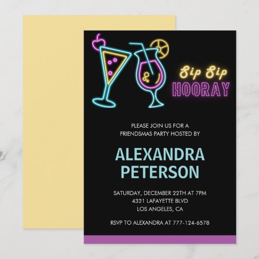 Invitations Friendsmas Cocktail Neon Glow (Devant / Derrière)