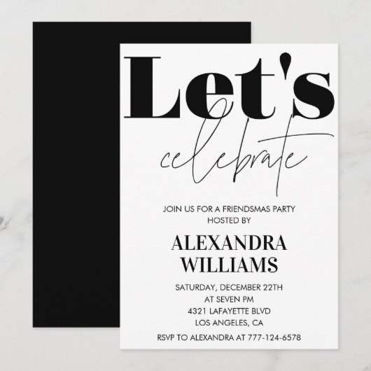 Invitations Friendsmas noires Célébrons (Devant / Derrière)