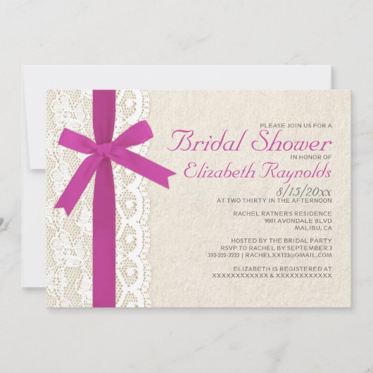 Invitations fuchsia de Fête de la mariée d'arc et (Devant)