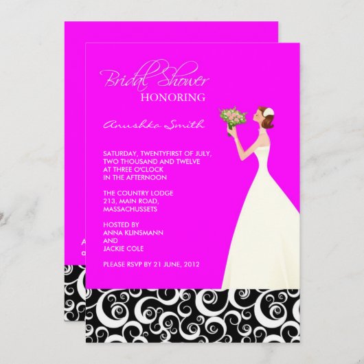 Invitations Fuchsia et Black Bridal (Devant / Derrière)