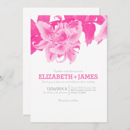 Invitations Fuchsia Flower Wedding (Devant / Derrière)