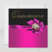 Invitations Fuchsia Quinceanera noir et rose chaud (Devant)