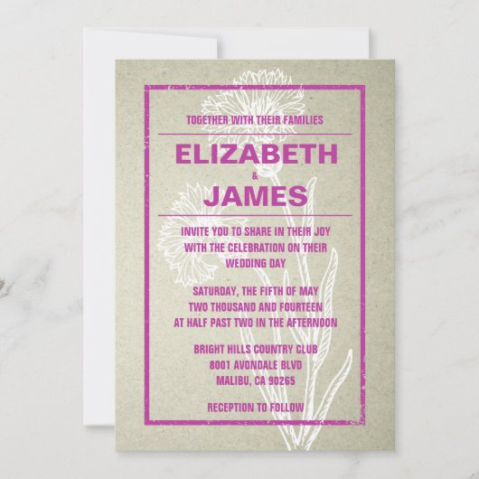 Invitations fuchsia vintages rustiques de mariage (Devant)