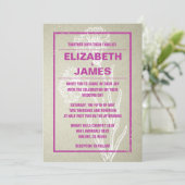 Invitations fuchsia vintages rustiques de mariage (Debout devant)