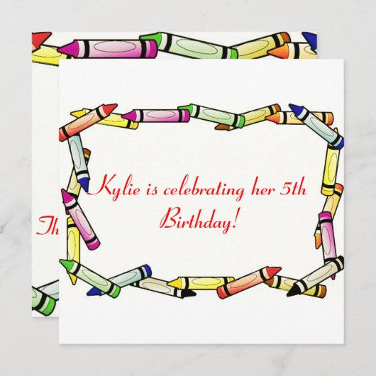 Invitations Fun Crayonne Anniversaire (Devant / Derrière)