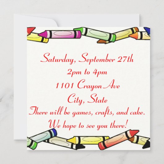 Invitations Fun Crayonne Anniversaire (Dos)