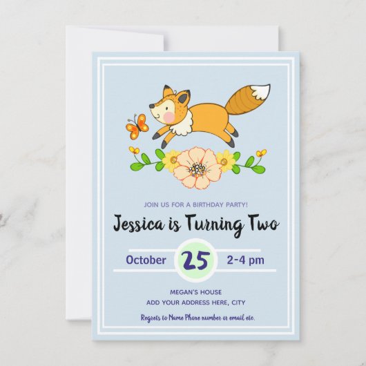 Invitations Fun Fall Fox Birthday Party (Devant)