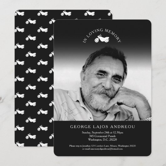 Invitations funéraires pour moto-moto (Devant / Derrière)