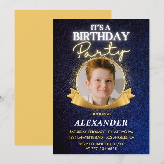 Invitations garçon 12e anniversaire Elegant Chic P (Devant / Derrière)