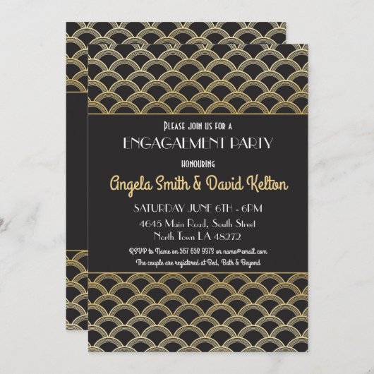 invitations Gatsby de fiançailles d'art déco des (Devant / Derrière)