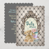 invitations girly de baby shower d'ours de (Devant / Derrière)