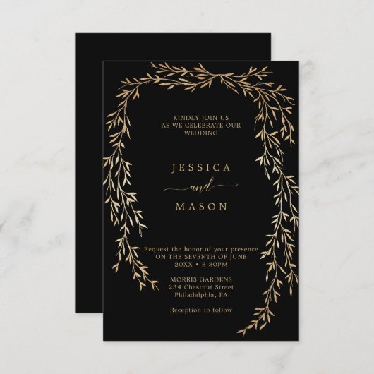 Invitations Glamour Gold Wedding (Devant / Derrière)