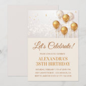 Invitations Gold 38e anniversaire Ballons (Devant / Derrière)