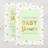 Invitations Gold Confetti Mint Green Baby Shower (Devant / Derrière)