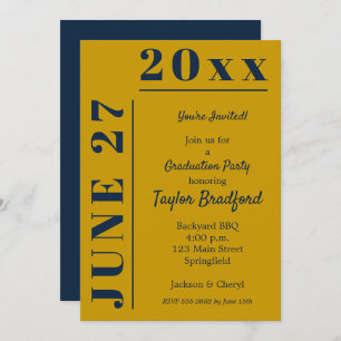 Invitations Gold et Blue Graduation Party