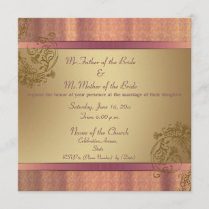 Invitations Gold et Pink élégante mariage damassé