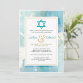 Invitations Gold et Turquoise Mitzvah (Debout devant)