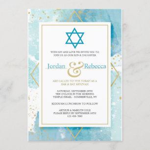 Invitations Gold et Turquoise Mitzvah