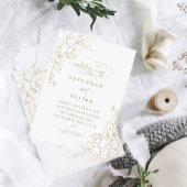 Invitations Gold Lined Floral White & Gold Wedding