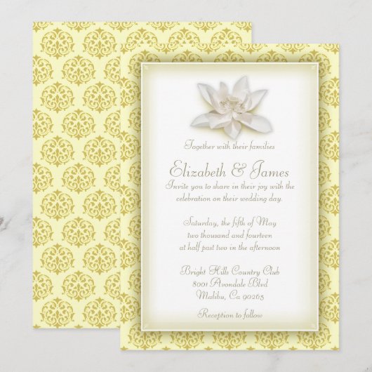 Invitations Gold Mariage damassé (Devant / Derrière)