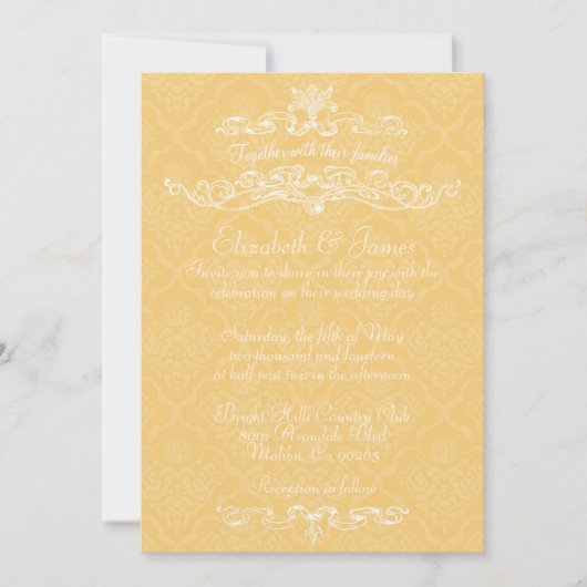 Invitations Gold Mariage damassé de luxe simples (Devant)