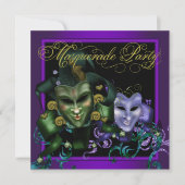 Invitations Gold Purple Masquerade Party (Devant)