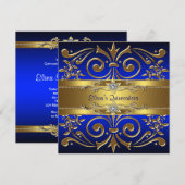 Invitations Gold Royal Blue Quinceanera (Devant / Derrière)
