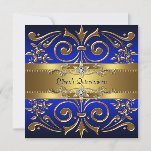 Invitations Gold Royal Blue Quinceanera (Devant)