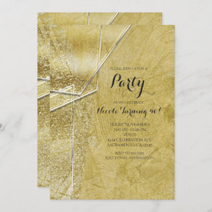 Invitations Gold Shimmer Crystal Glass Glam Party