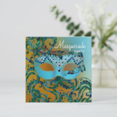 Invitations Gold Turquoise Blue Masquerade Party (Debout devant)