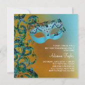 Invitations Gold Turquoise Blue Masquerade Party (Dos)