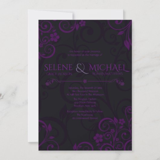 Invitations gothiques de mariage de prune (Devant)