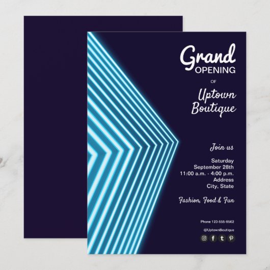 Invitations Grand Ouverture Blue Neon (Devant / Derrière)