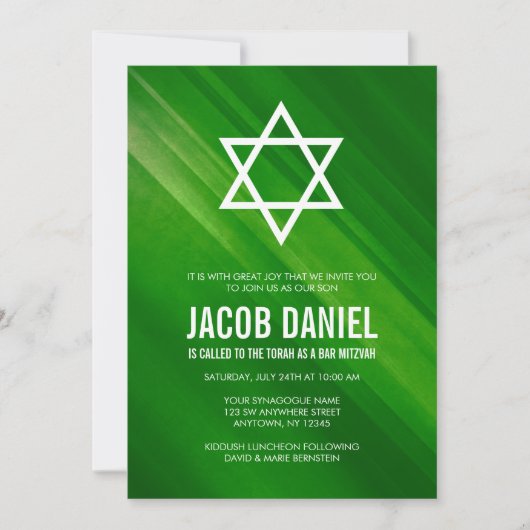 Invitations Green Grunge Bar Mitzvah (Devant)