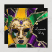 Invitations Green Purple Gold Masquerade Party (Devant / Derrière)