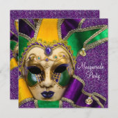 Invitations Green Purple Gold Masquerade Party (Devant / Derrière)